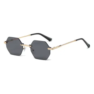 Vintage Rimless Polygon Sunglasses For Women Men Metal Frame Gradient Ocean Lens Eyewear UV400 Fashion Street Beats Glasses Gift