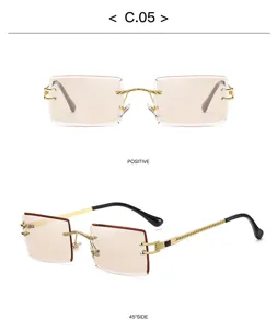 Damen rahmenlose quadratische Sonnenbrille mit Kristallschnitt und eleganten Seilbügeln.