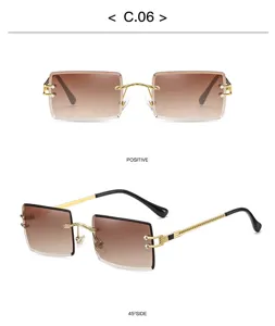 Damen Luxus rahmenlose quadratische Sonnenbrille Farbverlauf edle Metall Seil Bügel chic