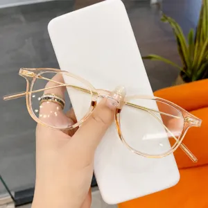 Gafas redondas transparentes rosas con filtro de luz azul para mujer y hombre moda