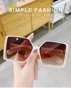 Primer plano detallado de gafas de sol de moda con degradado y elegante montura blanca.