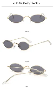 Kleine ovale metalen zonnebril steampunk retro vintage unisex zwarte lenzen gouden