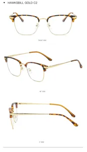 Detailansicht der stilvollen Schildpatt und Gold Halbrand Blaulichtblockierende Brille.