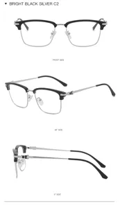 Occhiali da vista uomo mezza montatura, montatura ottica leggera nera e argento, antiriflesso luce.