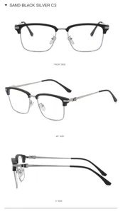 Occhiali semi rimless uomo affari nero argento anti luce blu montatura ottica nuova