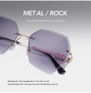 Frameless gradient purple sunglasses with metal temples for women fashion and daily outdoor wear.