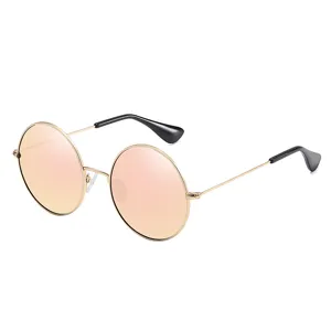 Stijlvolle retro ronde metalen zonnebril met roze verlooplenzen en UV-bescherming.
