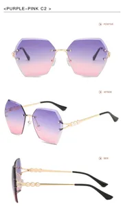 Gradient rimless pearl sunglasses for women with multi-angle showcase and chic metal temples.