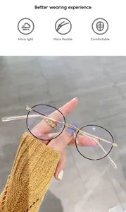 Detailaufnahme einer runden Metall-Blaulichtschutzbrille mit filigranem Gestell und feinen Details.