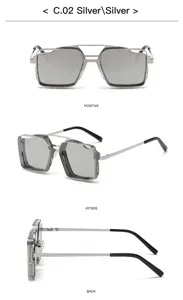 Lunettes de soleil steampunk creuses en métal pour femmes, montures carrées argentées.