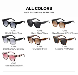 Mujer moda gafas de sol ojo de gato montura gruesa degradado colores variados y estilos.