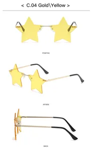 Gold frame yellow star rimless fashion sunglasses for women and men stylish eyewear