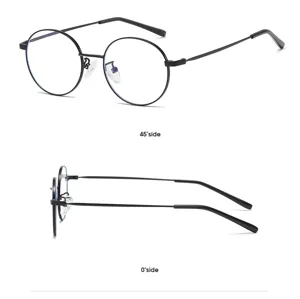 Details zeigen klassische schwarze runde Metallrahmen Blaulichtfilter Brille aus Perspektiven.