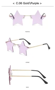 Star-shaped rimless sunglasses with purple ocean lenses and gold frames for fashion wear.