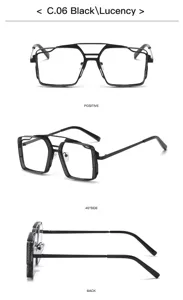 Vue détaillée de la monture de lunettes en métal creux géométrique steampunk rétro noir.