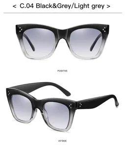 Gafas de sol cat eye degradado negro y gris vista detallada, gafas de moda para mujer.