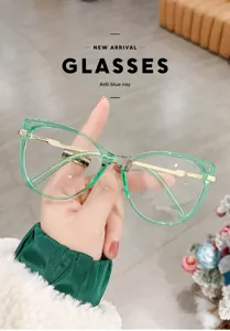 Green cat eye TR90 optical glasses with metal temples anti blue ray eyewear for women