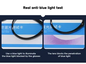 Detail view of metal anti-blue light glasses with cat eye frames and spring temples for testing.
