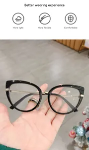 Detailansicht modischer Katzenauge TR90 Blaulichtfilter Brille mit Metalldetails.