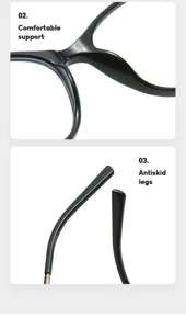 Gros plan detaille de monture lunettes anti lumiere bleue femme pont et branches antidérapantes