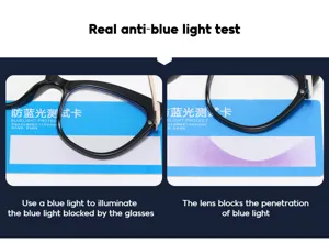 Anti-Blaulicht-Brillentest-Detail zeigt, wie die Linse blaues Licht effektiv blockiert.