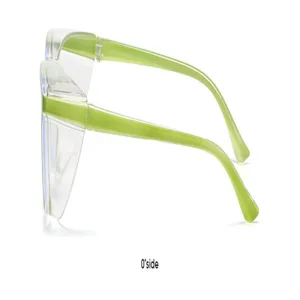 TR90 anti-fog veiligheidsbril met zijschermen, helder montuur en groene pootjes.