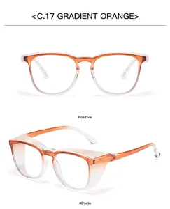 TR90 verloop oranje blauwlichtfilter veiligheidsbril met zijschermen tegen stof en wind.