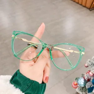 Fashion Women Cat Eye Anti-Blue Light Glasses TR90 Metal Frame Optical Eyeglasses Transparent Frame Clear Lens Eyewear