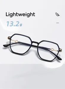 Leichte 13,2g Blaulichtfilter Brille mit stilvollem unregelmäßigem Schwarz-Gold-Rahmen.