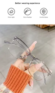 Lunettes élégantes à demi-monture en métal avec bord gris transparent pour un usage quotidien.