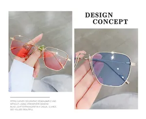 Lunettes de soleil polygonales vintage a double pont avec verres degrades, monture metal.