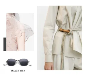 Vue en gros plan détaillée de lunettes de soleil vintage carrées et d'accessoires de mode.