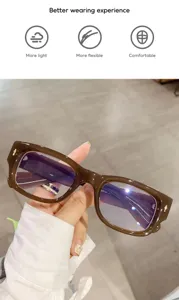 Modische dicke rechteckige Blaulichtfilter-Brille für einen modernen Street-Style-Look.