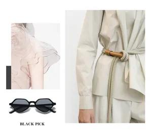 Présentation détaillée de lunettes de soleil géométriques élégantes avec monture et look.
