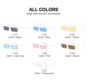 Rimless rectangular sunglasses for men and women, vintage metal frame clear gradient lenses.