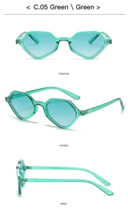 Lunettes de soleil géométriques vertes verres dégradés pour femme homme, monture transparente.