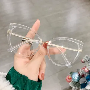 Klare Katzenaugen-Brille mit Metallbügeln, Blaulichtfilter Brille für den täglichen Gebrauch.