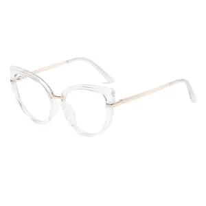 Transparente Cat-Eye-Brille mit Metallbügeln, stilvolle Blaulichtfilter-Brille für Damen.