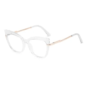 Transparente Katzenaugen Blaulichtfilter Brille Rosa Gold Metall Buegel Stilvoll Damen