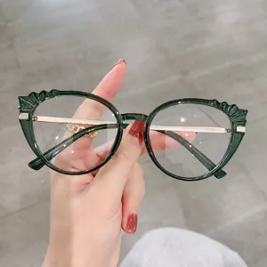 Occhiali luce blu gatto verde con stanghette molla metallo donna montatura vintage ottica