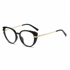 Occhiali da vista gatto luce blu classici con stanghette in metallo montatura moda donna.