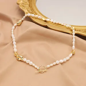 Natural freshwater pearl necklace elegant toggle clasp clavicle chain versatile fashion jewelry for women