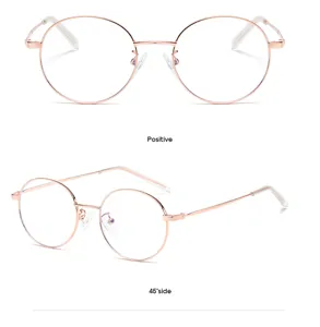 Roségoldene runde Metall Blaulichtfilter Brille für Damen und Herren, Vintage Brillen.