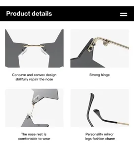 Irregular pentagram star sunglasses rimless fashion eyewear detail view stylish metal frame