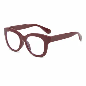 Dames Oversized Blauw Licht Werende Bril Wijnrood Dikke Montuur Stijlvol En Mooi