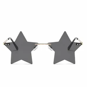 Stylish pentagram star shaped rimless sunglasses with gradient lenses for trendy fashion wear.