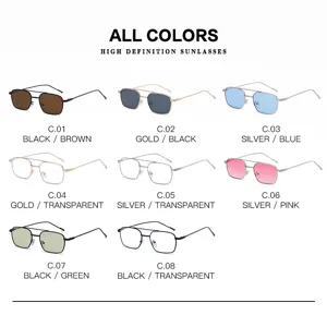 Details of Korean style small frame double bridge sunglasses with various color lenses.