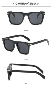 Classic black square sunglasses, stylish UV protection eyewear with cool temple metal details.
