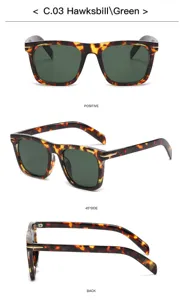 Fashion square sunglasses for women and men, classic tortoiseshell frame with green lenses.