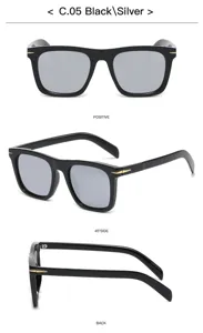 Stylish black square sunglasses with silver lenses, modern fashion UV400 eyewear for daily wear.